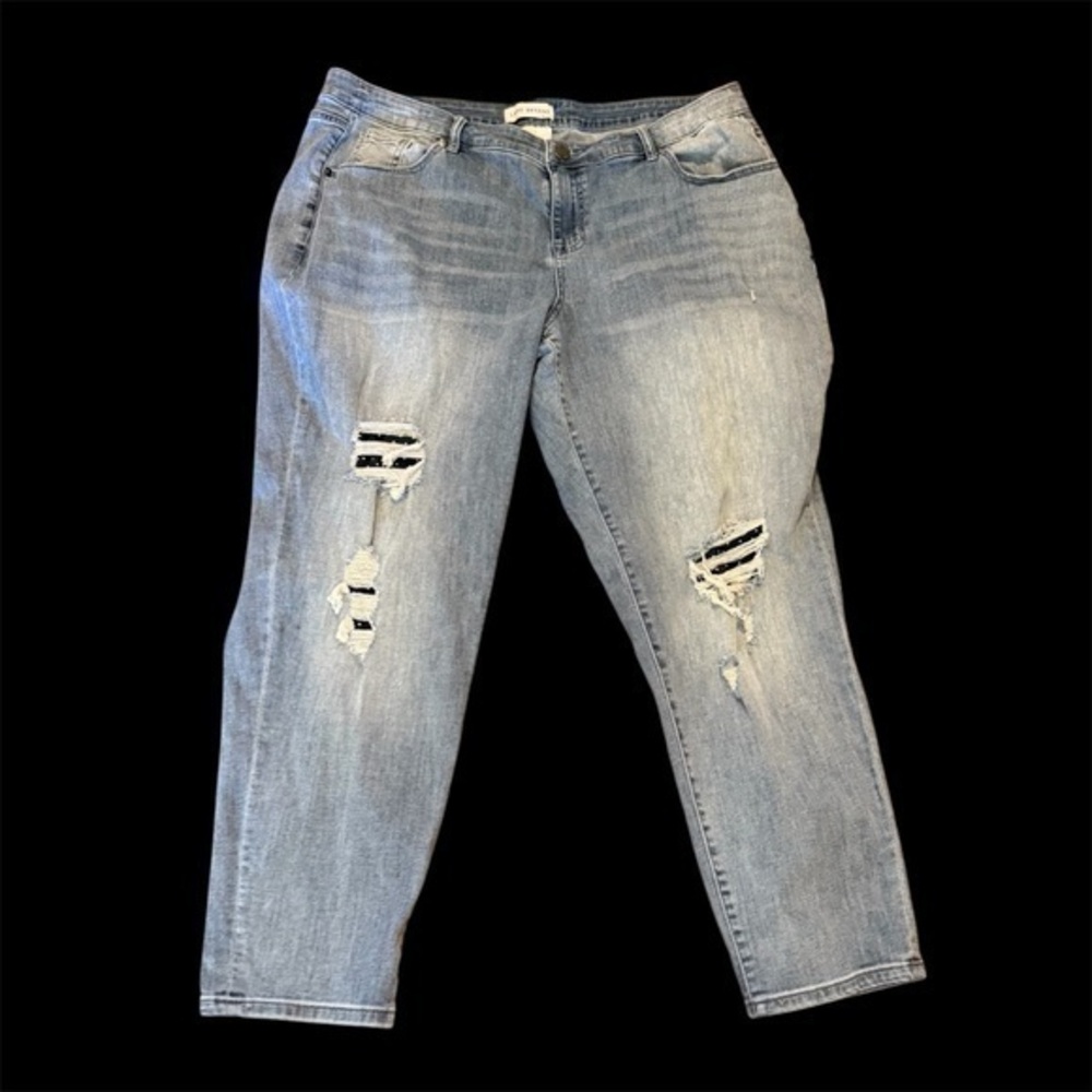 Lane Bryant Distressed Polka Dot Low Rise Boyfriend Jeans